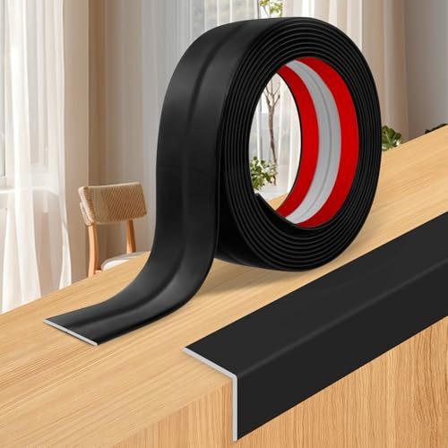 Baguette d’Angle PVC Cornière Moulure Murale Autocollante Protection Profilé Souple pour bordure de carrelage Plafond (Noir brillant, 4cm×12m)