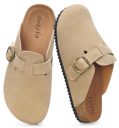 Dokela Cuir Sabots Homme Mules Femme Chaussons avec Liège, Abricot, 40