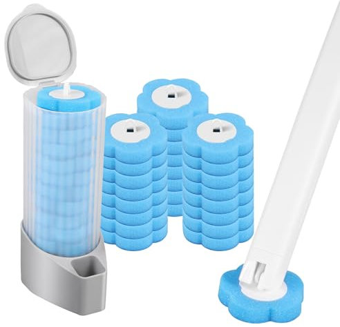 Gatphy Disposable Toilet Brush and Holder Set with 24 Cleaner Refill Pads, Toilet Bowl Cleaning Wand Disposable Cleaning System Refills for Bathroom Bathtub Sink Wash Basin (Blue, 24 Refills)