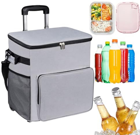con Ruedas - Carrito Enfriador | Bolsa Térmica 35 litros Impermeable con Carro y Asa para Viajes Playa Camping Exteriores Picnic