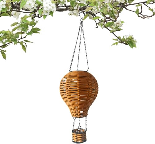 Rattan Laternen | Korb Solarleuchte | Helle Heißluftballon-Design Nachbildung Rattan Aufhängbar Wasserdicht Für Terrasse Gartenzimmer Wohnzimmer