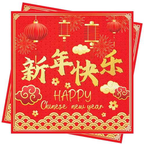 Chinesisches Neujahr Deko 40Stück Chinesischen Servietten Rot Papierservietten Mondneujahr Tischdeko for Chinese New Year Party Supply Chinesisches Neujahr Tischdeko