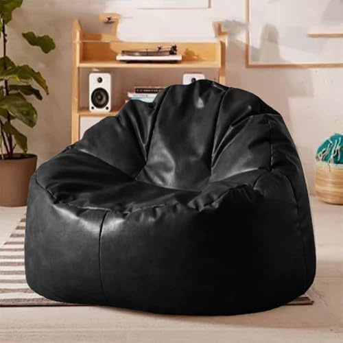Luxuriöser Sitzsack-Stuhl (ohne Füllstoff), PU-Stuhl, Leder, Sitzsack-Bezug ohne Füllung, Sitzsack, Couch für Erwachsene und Kinder (schwarz)
