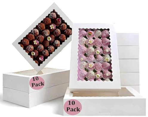 CUESVAP Lot de 10 boîtes à biscuits de 30,4 x 20,3 x 6,5 cm - Avec fenêtre transparente - Pour cupcakes, muffins et gâteaux - Pour pâtisserie, cadeaux et pâtisseries amateurs