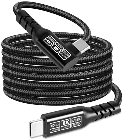 Lizoak USB C to USB C Cable 2m, Thunderbolt 4 Cable, 240W USB 4 Right Angle, 90 Degree, 40Gbps Data, 8K@60Hz, USB C Display Cable Compatible for Thunderbolt 4, Phone, Pad, Tablet, Monitor