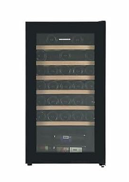 HEINNER HRV-A85DRL34 Weinkühlschrank, 85 l, Energieklasse G, ca. 30 Flaschen (750 ml), LED-Display, Elektronische Steuerung, LED-Innenbeleuchtung, 6 Holzablagen, Reversible Tür, Schwarz, 5 Jahre Garan