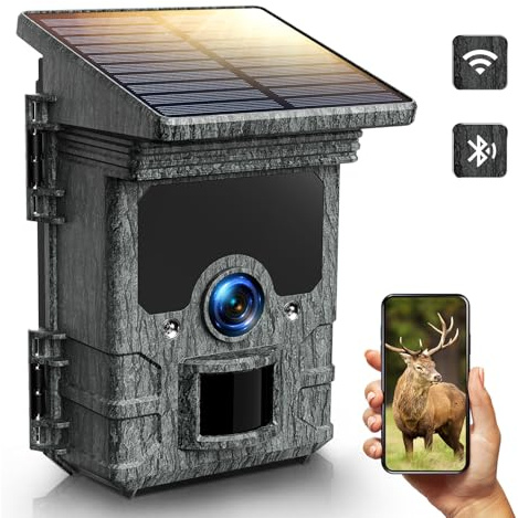 VOOPEAK Wildkamera Solar WLAN Bluetooth 4K 85MP mit Handyübertragung App | 0,1 s Auslösezeit, 20 m Infrarot-Nachtsicht, 120° Erfassungswinkel und IP66 für Revier, Wald und Garten
