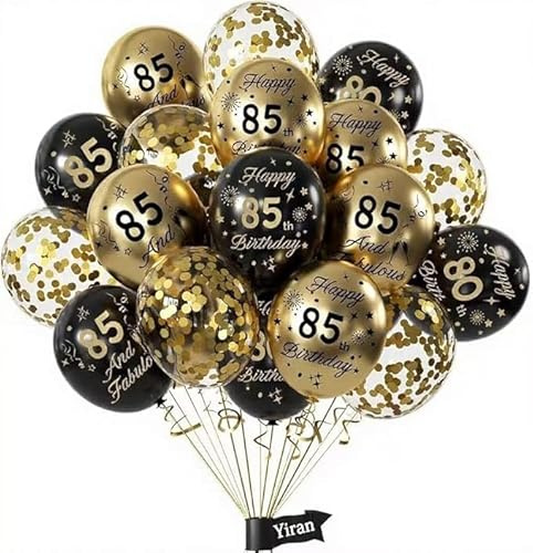Luftballons 85.Geburtstag Deko,15 Stück 85.Geburtstag Junge Mädchen Schwarz Gold Deko, Happy Birthday Ballons Schwarz Gold Deko Geburtstagsjubiläum