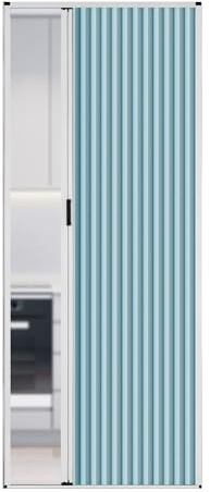 pujindu Puerta Plegable con Ventana, Puerta Plegable Retráctil Sin Perforaciones con Marco De Aluminio para Armarios, Cocinas Y Dormitorios(Azul,100x40cm)