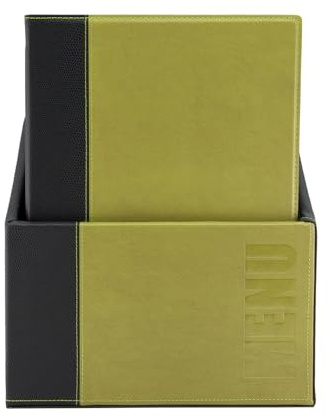 SECURIT - 20 Speisekarten Trendy Line + Sammelbox - 1 fester, doppelseitiger Einleger = 4 DIN A4-Seiten - Möglichkeit zum Hinzufügen Einleger - Für Bars, Restaurants - PU-Kunstleder - Grün