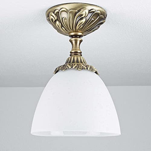 Licht-Erlebnisse Deckenlampe Messing Glas in Bronze Weiß Flur Wohnzimmer H:19 cm E14 blendarm dekorative Jugendstil Deckenleuchte Küche BEATRICE