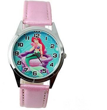 TAPORT® Damen Uhr Analog Quarzwerk mit Leder armband The Little Mermaid Rosa Rund