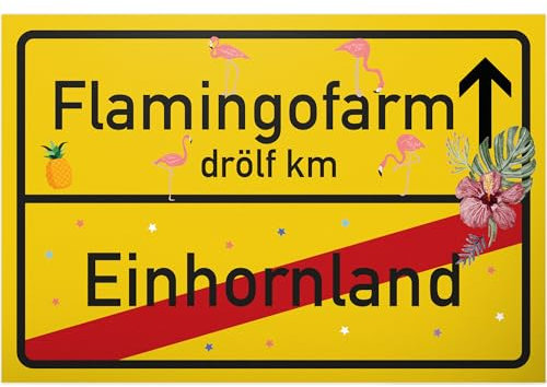 DankeDir! Einhorn Flamingo Schild Ortsschild 30 x 20 cm süße Wanddeko Deko Türschild Mädchen-Zimmer Geschenkidee Geburtstags-Geschenk Lustige Überraschung - beste Freundin