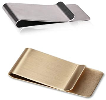 WAFJAMF Small Pack of 2 Silver & Gold Men's Slim Money Clip Stainless Steel Credit Card Holder Pocket Cash Wallet (Silver + Golden)