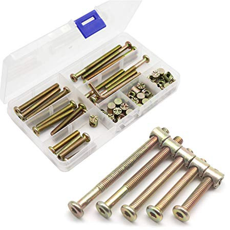 cSeao Ersatz-Set für Babybett, 25 Innensechskantschrauben, Zylindermuttern, Sortiment für Etagenbetten, Kinderbett, Stühle, Möbel, M6 x 35 mm/45 mm/55 mm/65 mm/75 mm