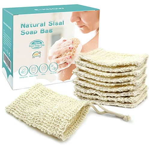 E-Know Seifensäckchen,10x Seifenbeutel,Natur Sisal Seifensäckchen,Zero Waste Plastikfrei Seifennetze,Trocknen der Seife und Aufschäumen, Massage,Peeling