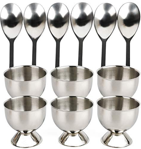Egg Cups for Soft Boiled Eggs Stainless Steel Set 12 Include 6 Egg Cup Holders and 6 Egg Spoons