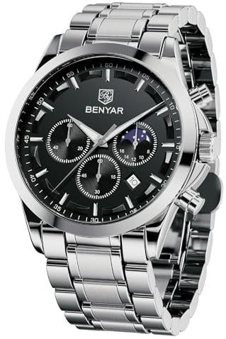 BENYAR Herren Uhr Chronograph Analog Quarz Stilvolle Edelstahlarmband Armbanduhr Wasserdicht Leuchtende Datum Herrenuhren Elegantes Business Uhren Geschenk für Männer