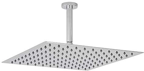 Milano Arvo 400mm Square Thin Fixed Rainfall Shower Head Ceiling Mounted Arm - Chrome