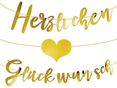 MEJOSER Herzlichen Glückwunsch Girlande Banner Deko Wimpel für Geburtstag Abi Abitur Abschluss Ausbildung Hochzeit Feier Jubiläum Rente Glückwunsch Deko auf Deutsch (Gold)