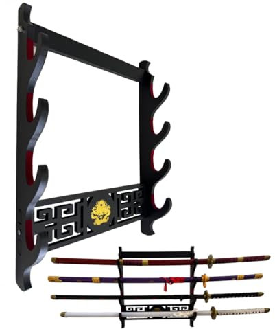 Z-fiber Schwert Wandhalterung Schwerthalter Display Stand Gepolstert Katana Wakizashi Genji und Samurai Schwerter Drachenmuster,4 Tier