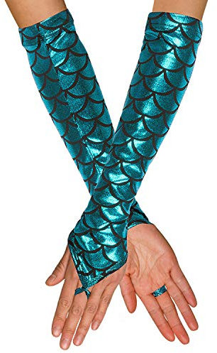 NET TOYS Lange Fingerlose Handschuhe Meerjungfrau - Grün - Elegantes Damen-Accessoire Stulpen Mermaid - EIN Blickfang für Kostümfest & Fasching