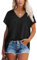 Aokosor T Shirts for Women V Neck Summer Tops Ladies Extended Shoulder Casual Tee Black Size 18-20