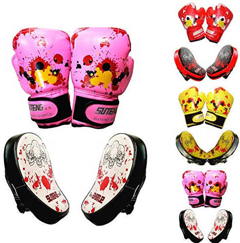 KUENG Sandsackhandschuhe Kinderboxhandschuhe Ab 6 Jahren Grappling Handschuhe Leder Double End Ball Punching Boxhandschuh pink,Freesize