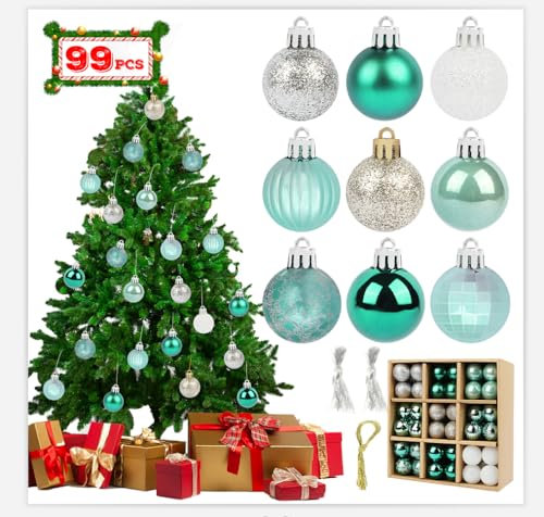 UYOTBKEUB Weihnachtskugeln Weihnachtsdeko Set,99 Pcs Kunststoff Weihnachtsbaumkugeln Box Christbaumkugeln Plastik Bruchsicher, Weihnachtsbaumschmuck