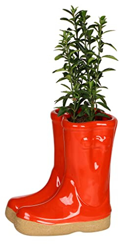 Dibor Herb Planter Wellington Boot Large Red Flower Pot | Drainage Hole, Removable Stopper, Wellington Boot, Welly Boot, Planter, Flower Pot, Gardening Gift