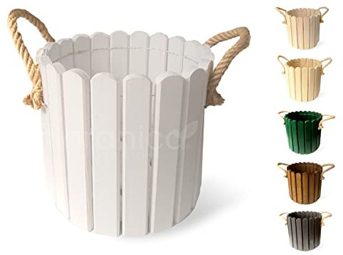 Floranica maceteros Decorativos Interior macetas de Pino Decorativas Cuerda de Yute cubremacetas Exterior Grandes 33 x 30cm Blanco