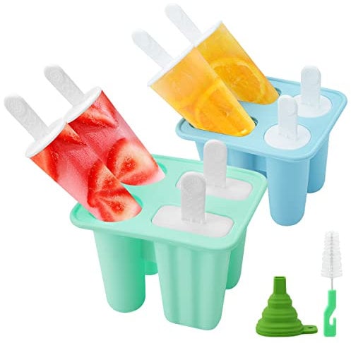 Philorn Ice Lolly Moulds 8 Pieces Food Grade Popsicle Molds Set Easy to Remove Silicone Ice Pop Moulds BPA Free Reusable Ice Cream Moulds with Sticks (Green+Blue)