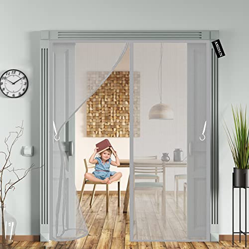 Magnétique Moustiquaire Porte,Rideau Porte Anti insectes 240 x 210 cm Moustiquaire magnétique Fermeture automatique Pour porte de balcon salon terrasse Facile à Installer - Gris