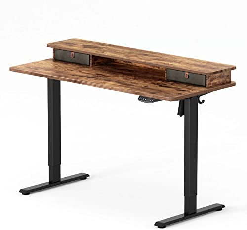 FEZIBO Schreibtisch Höhenverstellbar Elektrisch mit 2 Schubladen, 120 x 60 cm Stehtisch mit Memory-Steuerung, Stehpult Home Office, Antikollisionssystem, Braun