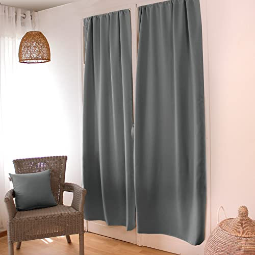 ED Enjoy Home Rideau Occultant, Passe Tringle, Gris, 90x210cm, 100% Polyester, Tissu Certifié Oeko-TEX, Collection Réglisse