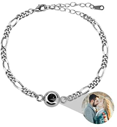 Personalisierte Foto Armband Einstellbar Rund Projektion Armband mit Bild im Stein Edelstahl Ich Liebe Dich Armband 100 Sprachen für Damen Denkmal Weihnachten Freundschaft Geschenk
