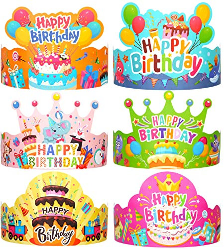 DPKOW 24pcs Kindergeburtstag Hüte, Happy Birthday Kronen Hüte für Kinder Geburtstag Partyhüte, Schöne Alles Gute zum Geburtstag Hüte für Kindergeburtstag Gastgeschenke Fotorequisiten Zubehör Deko