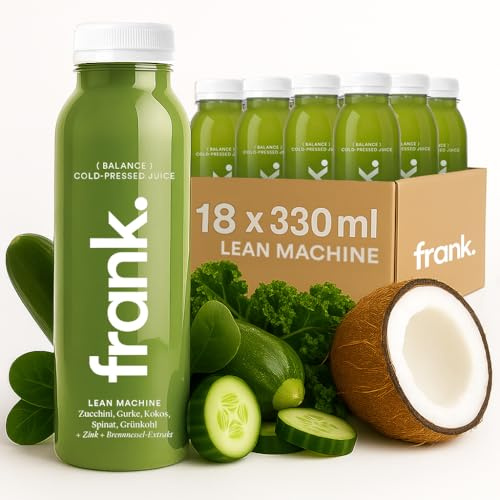 Frank Juice Saft Lean Machine, 18x 330 ml, kaltgepresst, aus Obst & Gemüse | Vegane Fruchtsäfte & Gemüsesäfte mit Kokoswasser, Spinat, Grünkohl, Zucchini und Zitrone, Nachhaltig inkl. EINWEG-PFAND 4,5€