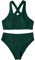 GORGLITTER Damen Bikini Sets U-Ausschnitt Über Kreuz Bikinitop Tanga High Waist Bademode Zweiteiliger Swimsuits Dunkelgrün L