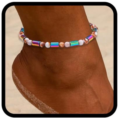Handcess Boho Fußkettchen Damen Fussketten Bunte Perlen Fußkettchen Elastisch Fußschmuck für Frauen und Mädchen (BuntB)