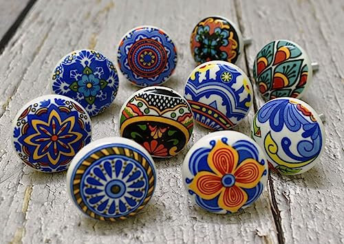 ARTISNO Ceramic Kitchen Cabinet Drawer Knobs - Handmade Hardware for Doors and Cabinets - Set of 10 (Vintage Flower)