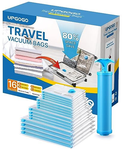 UPGOGO Vakuumbeutel für Reisen, platzsparende Vakuum-Aufbewahrung, Kombi-Pack, 16 Stück