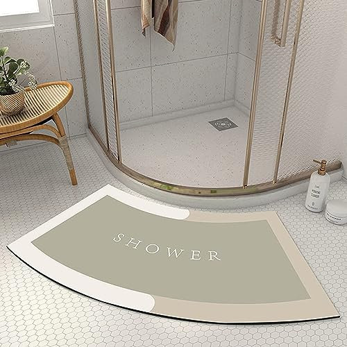UVCMDUI Duschvorleger Runddusche, Kieselgur Gebogene Duschmatte Super Saugfähig Duschvorleger Halbrund rutschfeste Duschvorleger Eckdusche Waschbarer für Home Hotel,Beige,40x75CM(15.7x29.5IN)