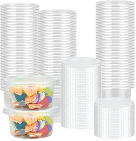 50 contenitori con coperchio, 5,3 oz/150 ml, a prova di perdite, in plastica, con coperchio, per salse, salse, salse, spezie, ketchup, adatti al microonde