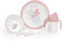 Danielstore Vajilla Bebé 5 Piezas | Apta Microondas y Lavavajillas | Libre de BPA | Incluye Plato, Cuenco, Cubiertos y Vaso con Pitorro, Juego de 5 Piezas | Babero incluido(Music rosa)