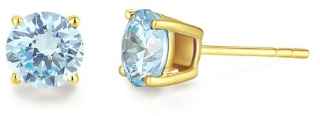 FANCIME Solide 14 Karat 585 Gelb Gold Klein Ohrstecker Ohrringe mit Echt Synthetische Aquamarin Schmuck für Damen Mädchen Mama, Durchmesser: 6 mm