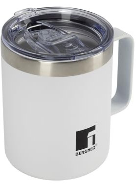 BERGNER - White Stainless Steel Travel Mug - Capacity of 350 ml - Leak-proof - Completely Hygienic - Drop Resistance - Keeps Temperature