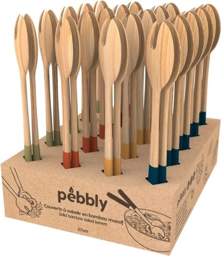 Pebbly - Couverts à Salade Bambou 27cm (Couleur aléatoire, Vendu à L'UNITE)