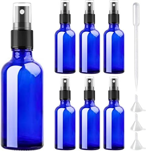 DONQL 6Pcs Glass Spray Bottles for Essential Oils, Fine Mist Spray Bottle Glass Spray Bottle for Travel Liquid Water, Cosmetic Atomizer Bottle, Small Empty Spray Bottle (30ml, Blue)