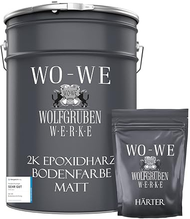 WO-WE 2K Epoxidharz MATT Garagenfarbe Bodenbeschichtung Kieselgrau 2,5 Kg | Abrieb- & Stoßfest, Langlebig, Bodenfarbe für Keller, Werkstatt & Garage, Wasserbasiertes Epoxidharz, Betonfarbe | RAL 7032